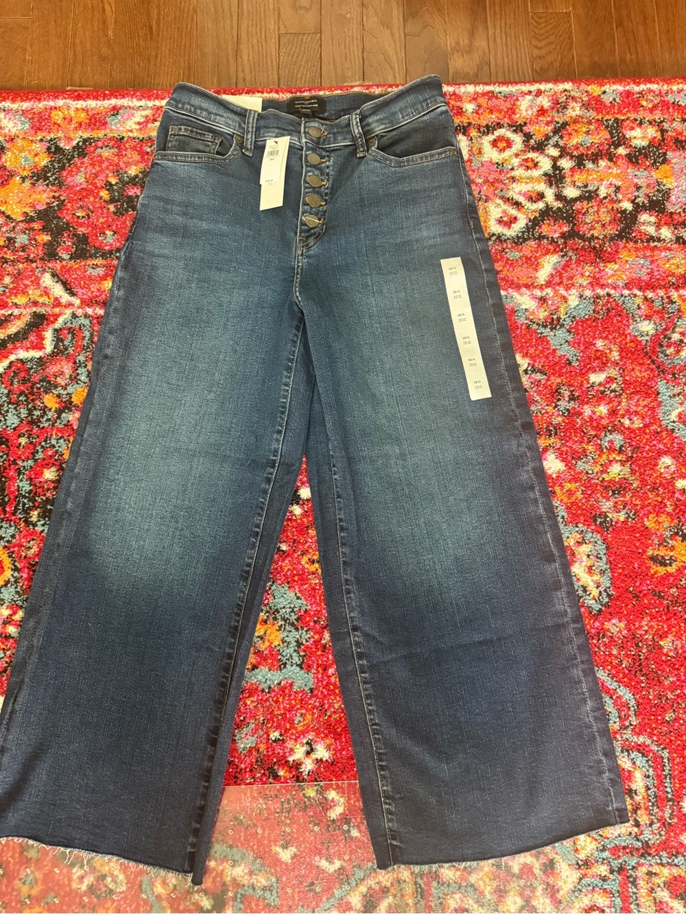Banana Republic Button-Fly Wide Leg Jeans in Dark Blue